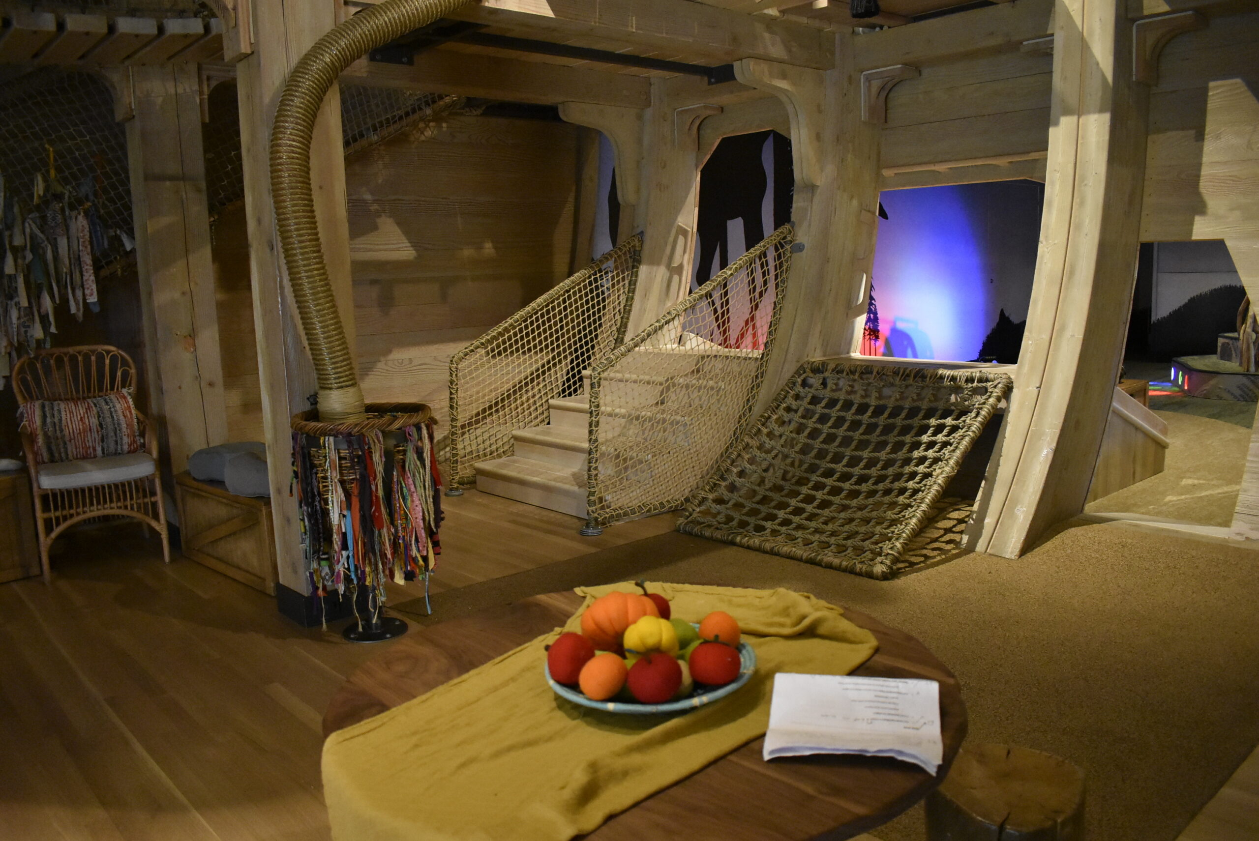 Children's rope climbing feature fabricated for the Rainbow Gallery exhibit at the Skirball Cultural Center.